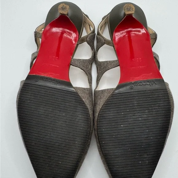 Christian Louboutin Wool Slingback Heels Brown Pointed Toe Kitten Heel EU 36.5 - Picture 5 of 6